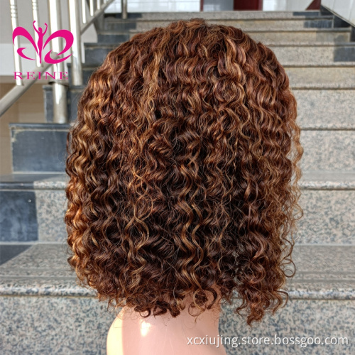 Good Short Full Lace Bob Human Hair Wigs 4*4 Closure Highlight Colored Curly Bob Wigs  For Black Women Hot sale products